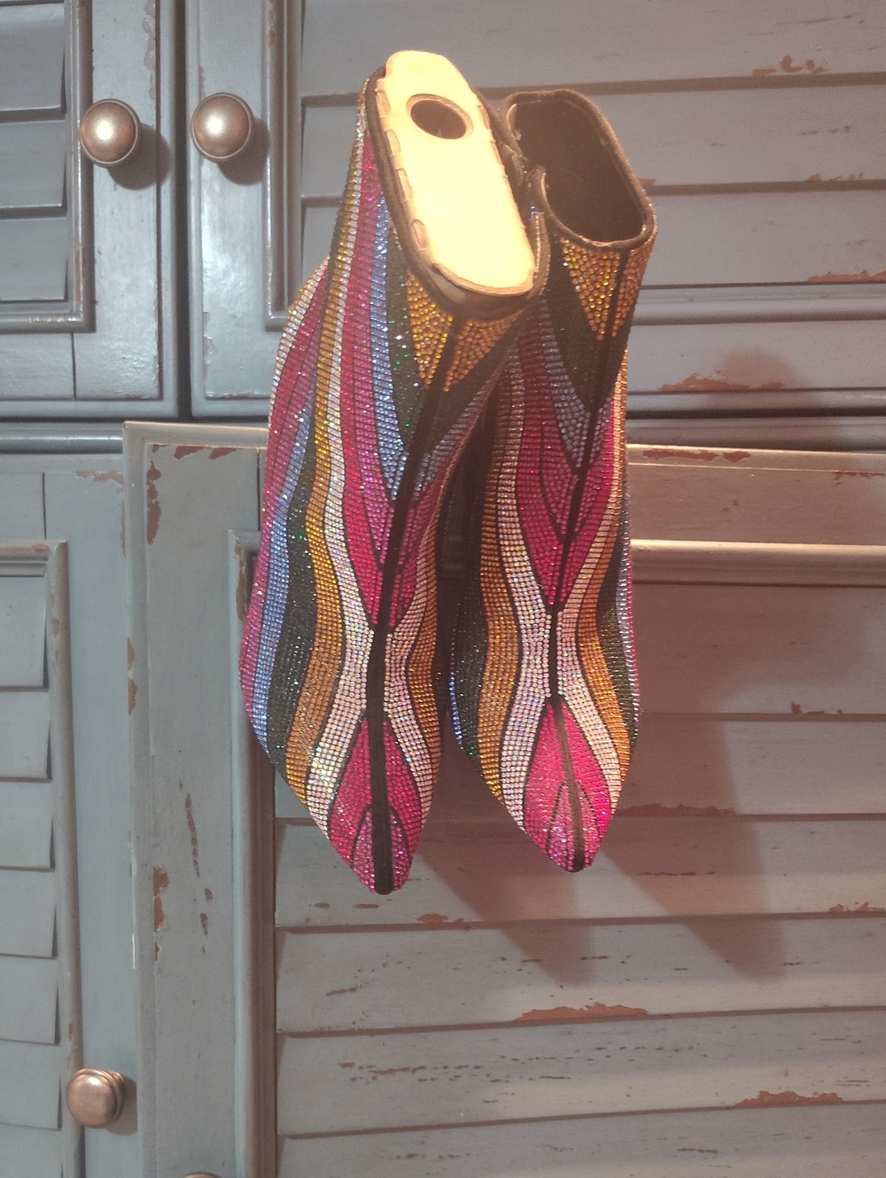 INC International Concepts Beaded Heeled Boots in Pink, Gold, Black, White